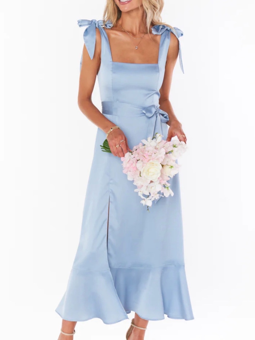 Show Me Your Mumu Claire Tie-Shoulder Midi Dress Blue - Small